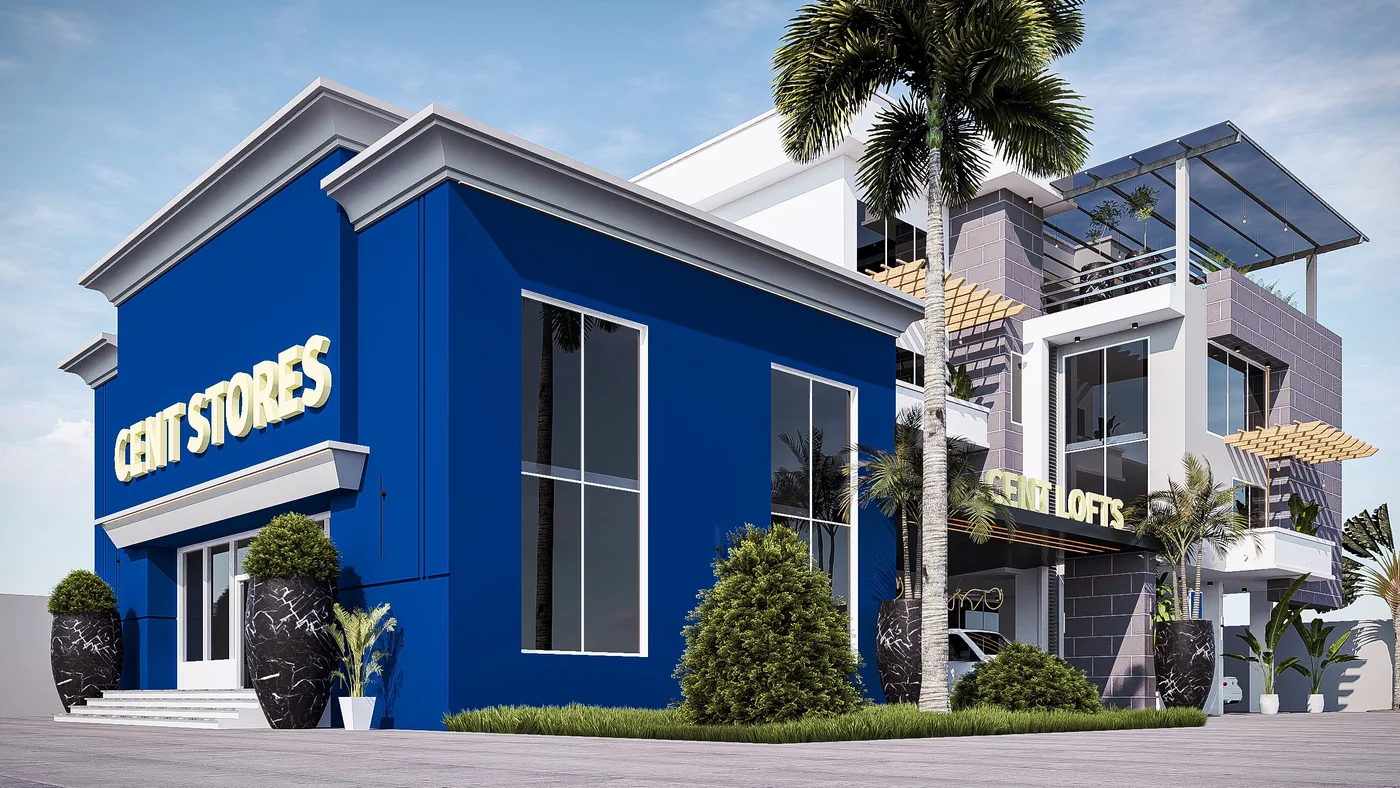 Design visualisation of Cent Lofts and Supermarket, a mixed-use development in Calabar